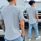 Light Gray Ribbed Flex Crew Neck T-Shirt, Back Side