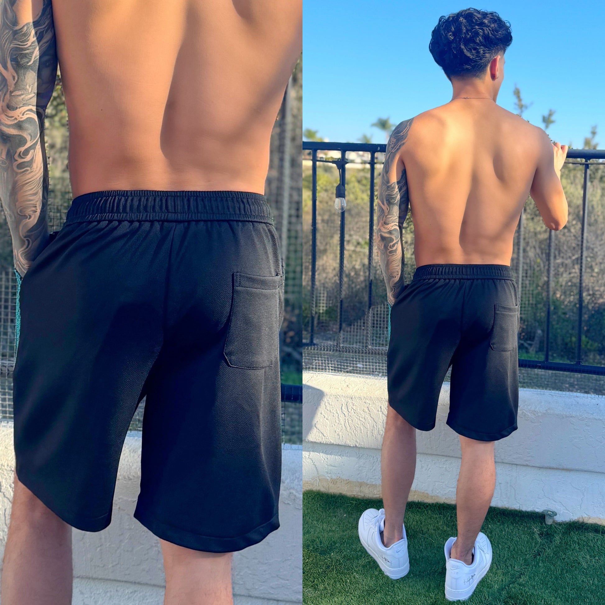 Black Aztec Wave Shorts, back side