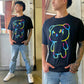 Black Neon Teddy Bear Graphic Tee T-Shirt, Close-Up