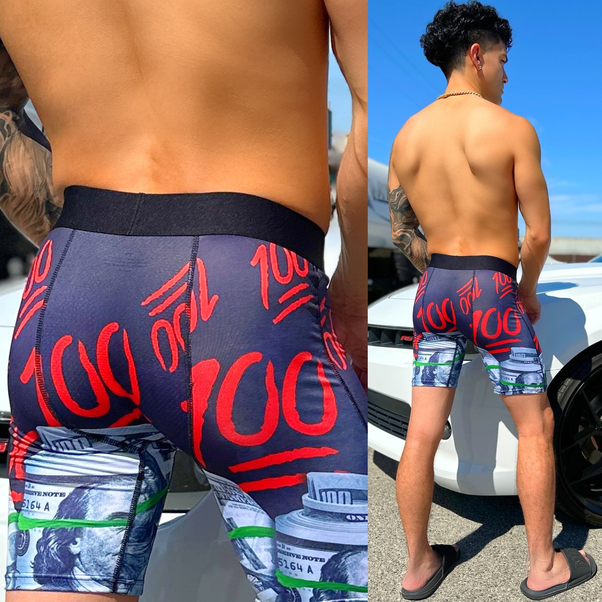 "Keep It 100" Dollar Bill Emoji Boxers, Back Side