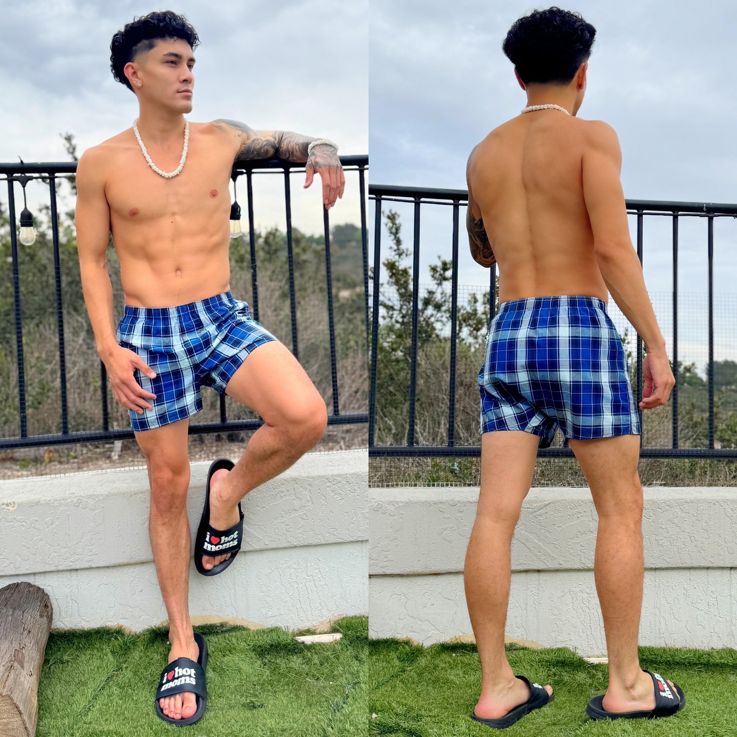Ocean Blues Plaid Checkered Boxer Shorts, color