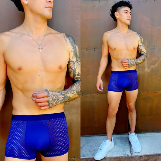 Deep Ocean Blue Mesh Boxer Briefs, front side