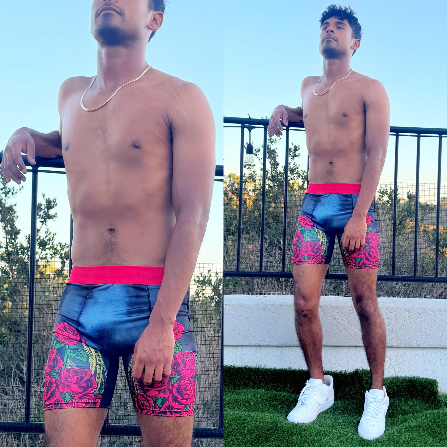 Chicano Chains & Skeleton Roses Boxers, front side, nico