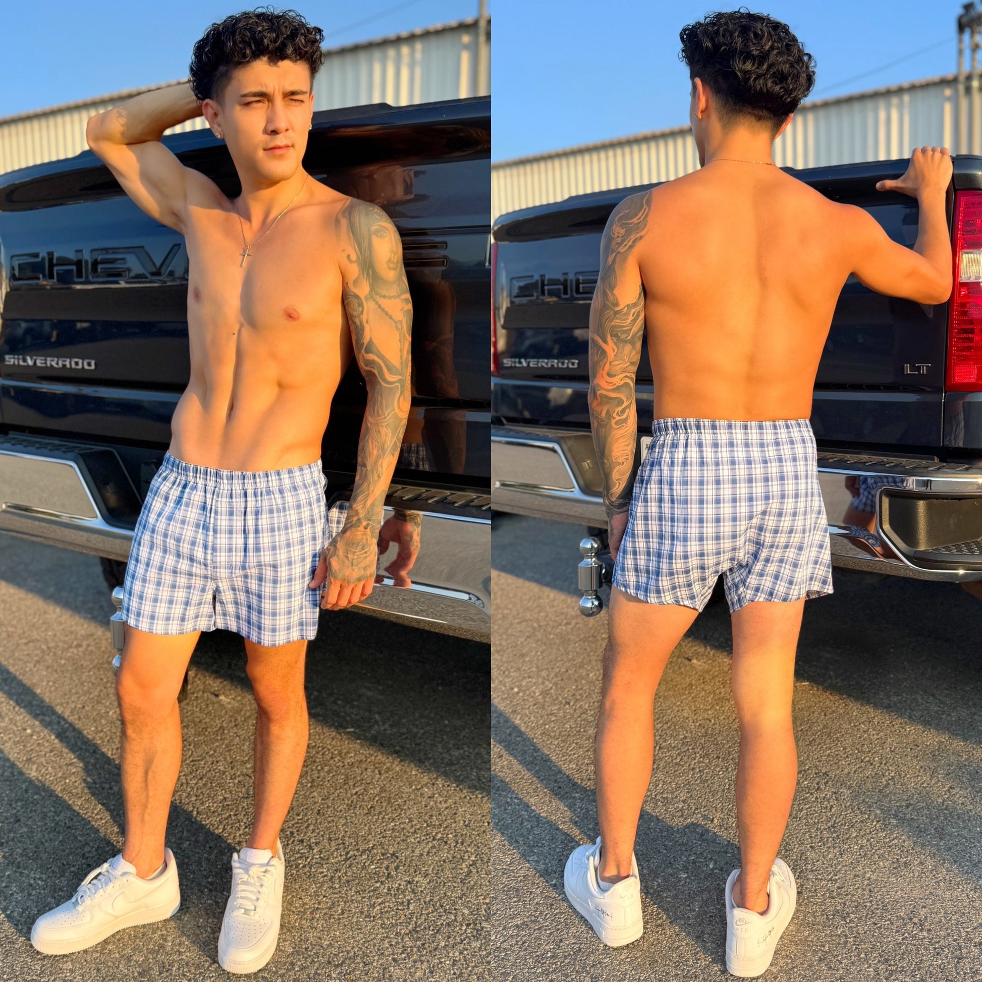 Light Blue Plaid Boxer Shorts, color