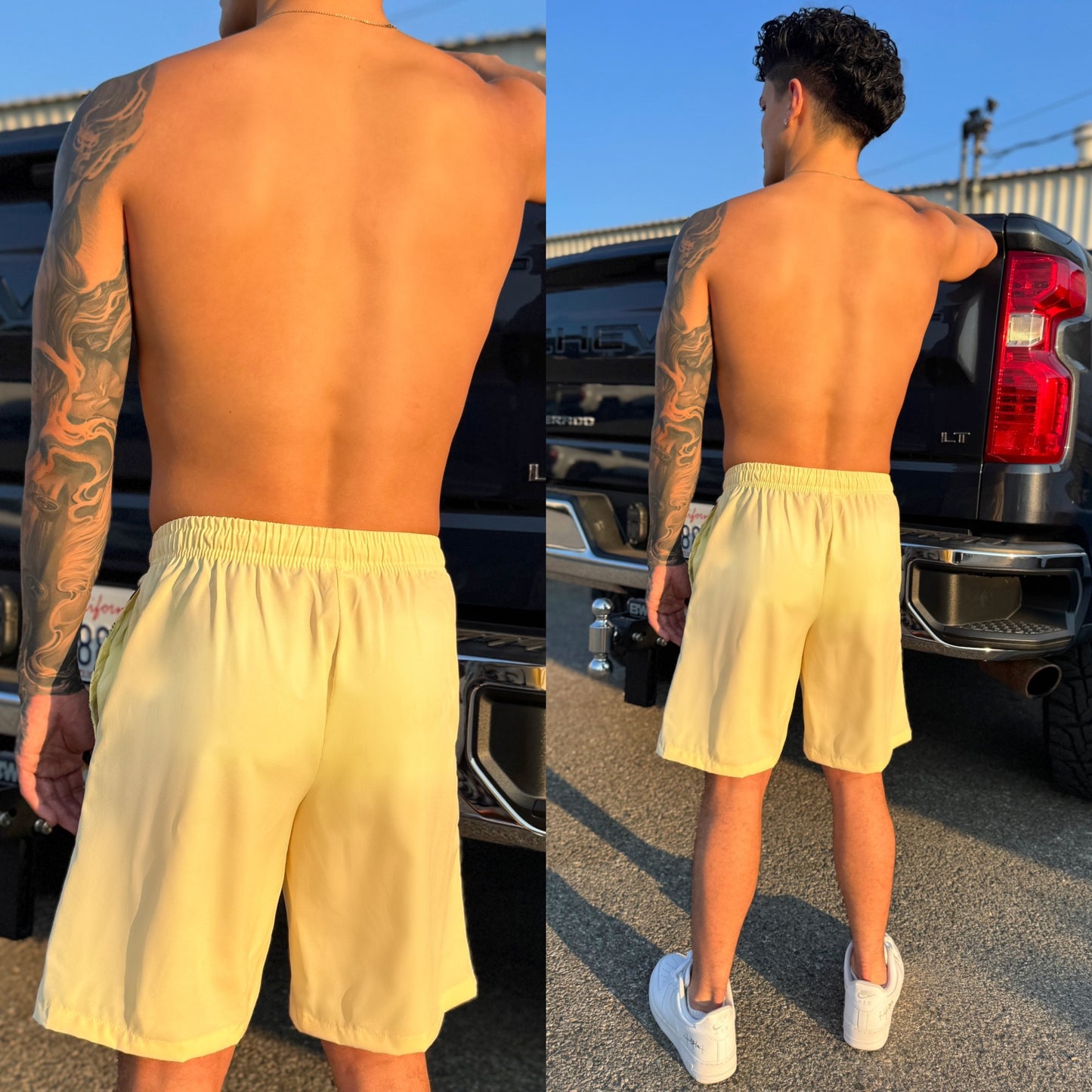 Stone Cold Yellow Medusa Shorts, back side