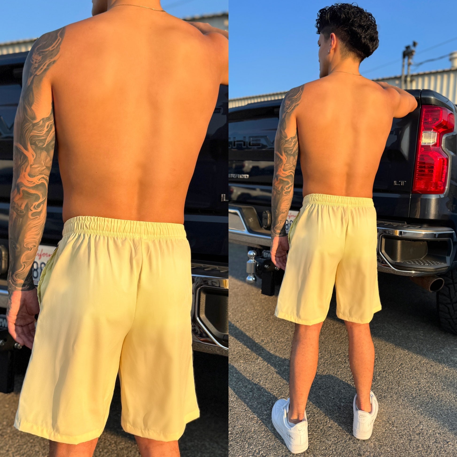 Stone Cold Yellow Medusa Shorts, back side