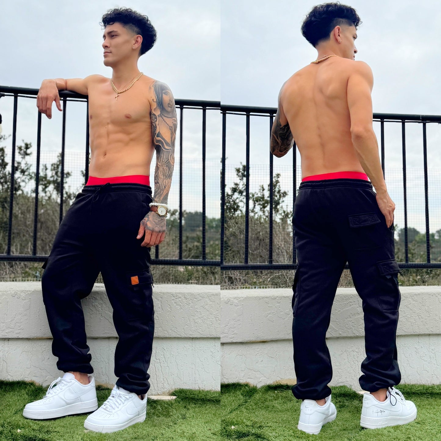 Black Cognac Brown Extra Thick Sweatshorts, tristan wesson male model, detail