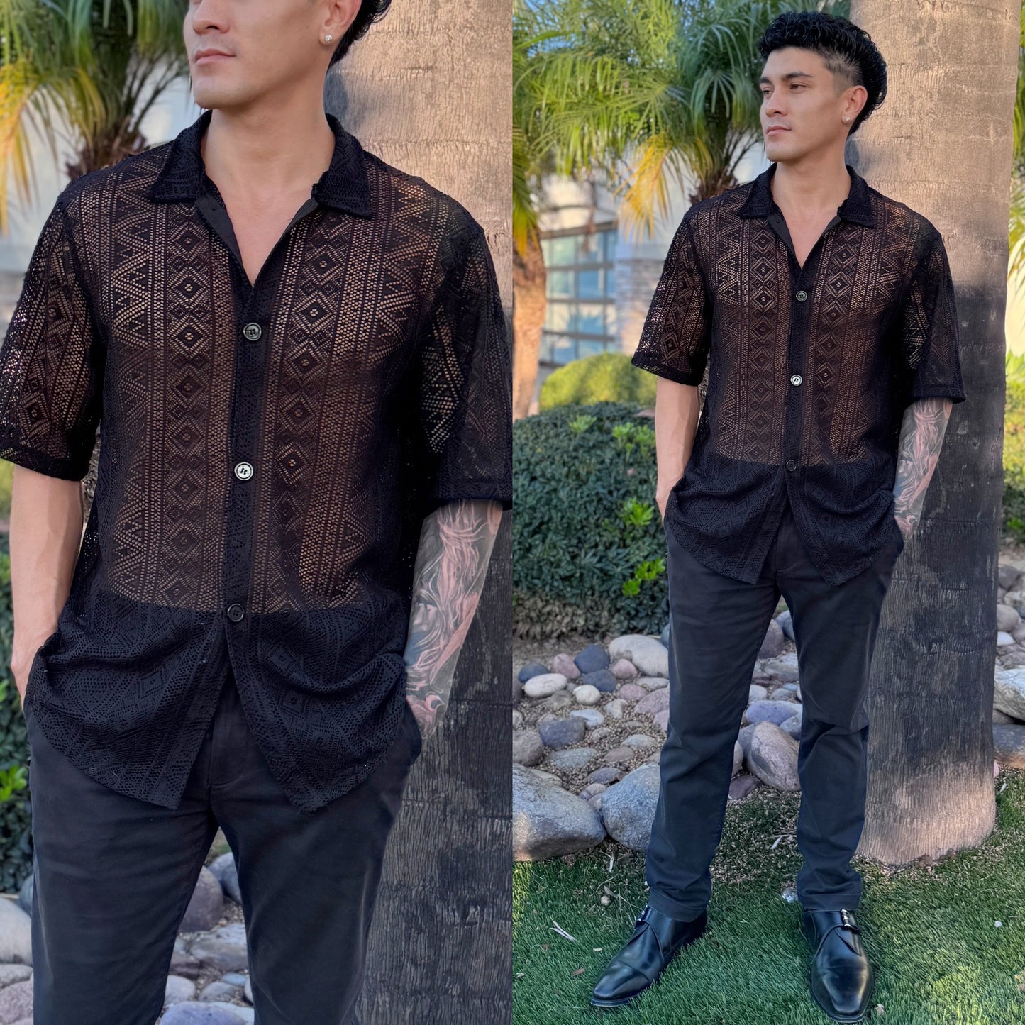 Black Maverick Sheer Short Sleeve Button Up Shirt