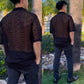 Black Maverick Sheer Short Sleeve Button Up Shirt