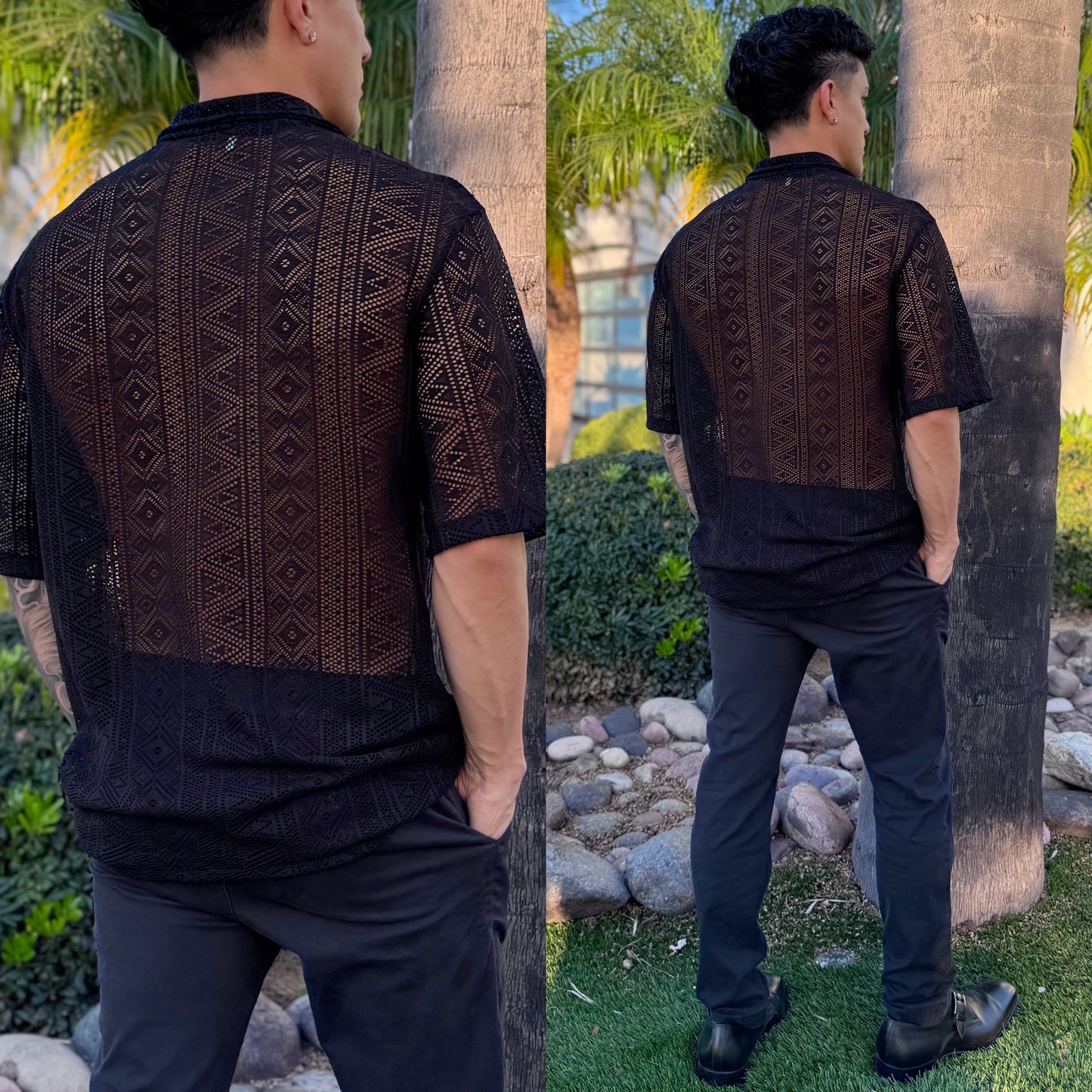 Black Maverick Sheer Short Sleeve Button Up Shirt