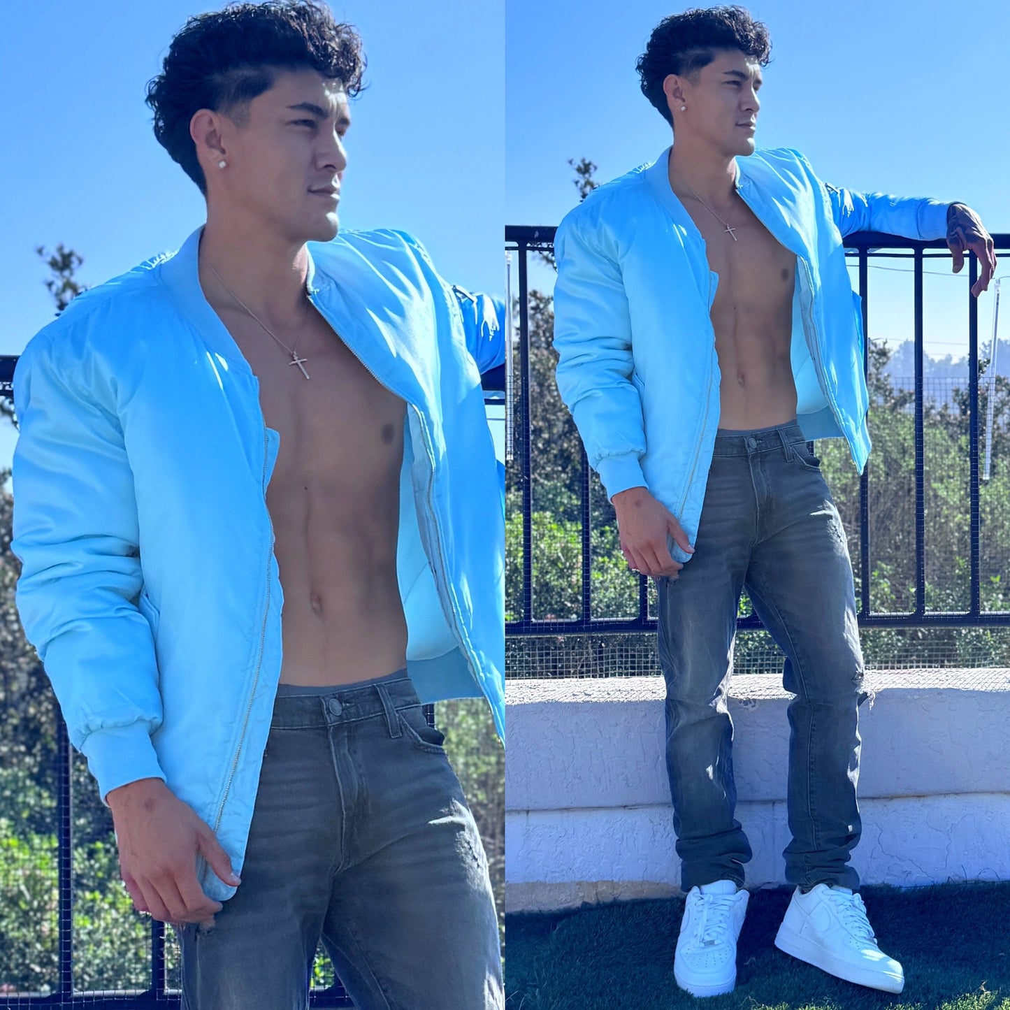 FINAL SALE! LAST ONE! Minor Scratch on Button. 1/2 OFF! Baby Blue Bomber Jacket