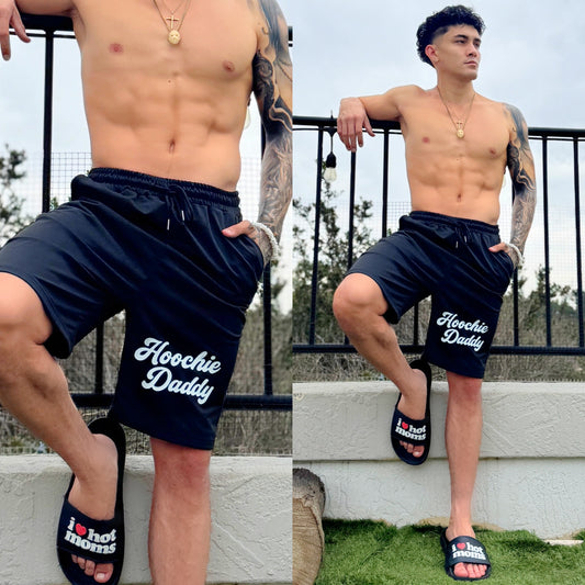 Hoochie Daddy Black Sweatshorts, front side