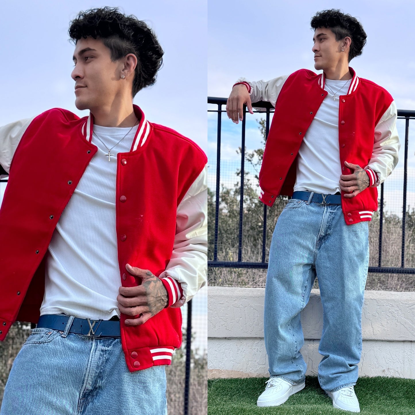 Red Varsity Letterman Jacket, front side