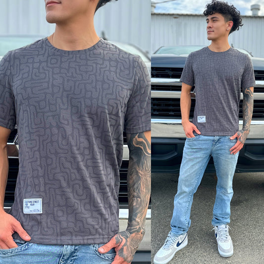 Gray Flocked Labyrinth Crew Neck T-Shirt