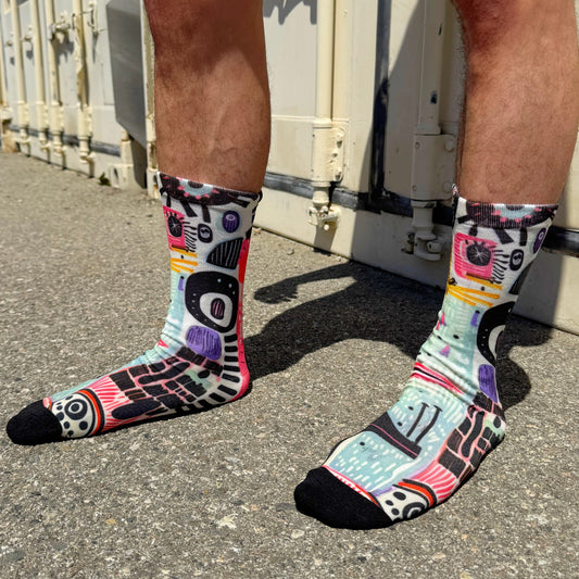 Trippy Art Compression Crew Socks, close-up