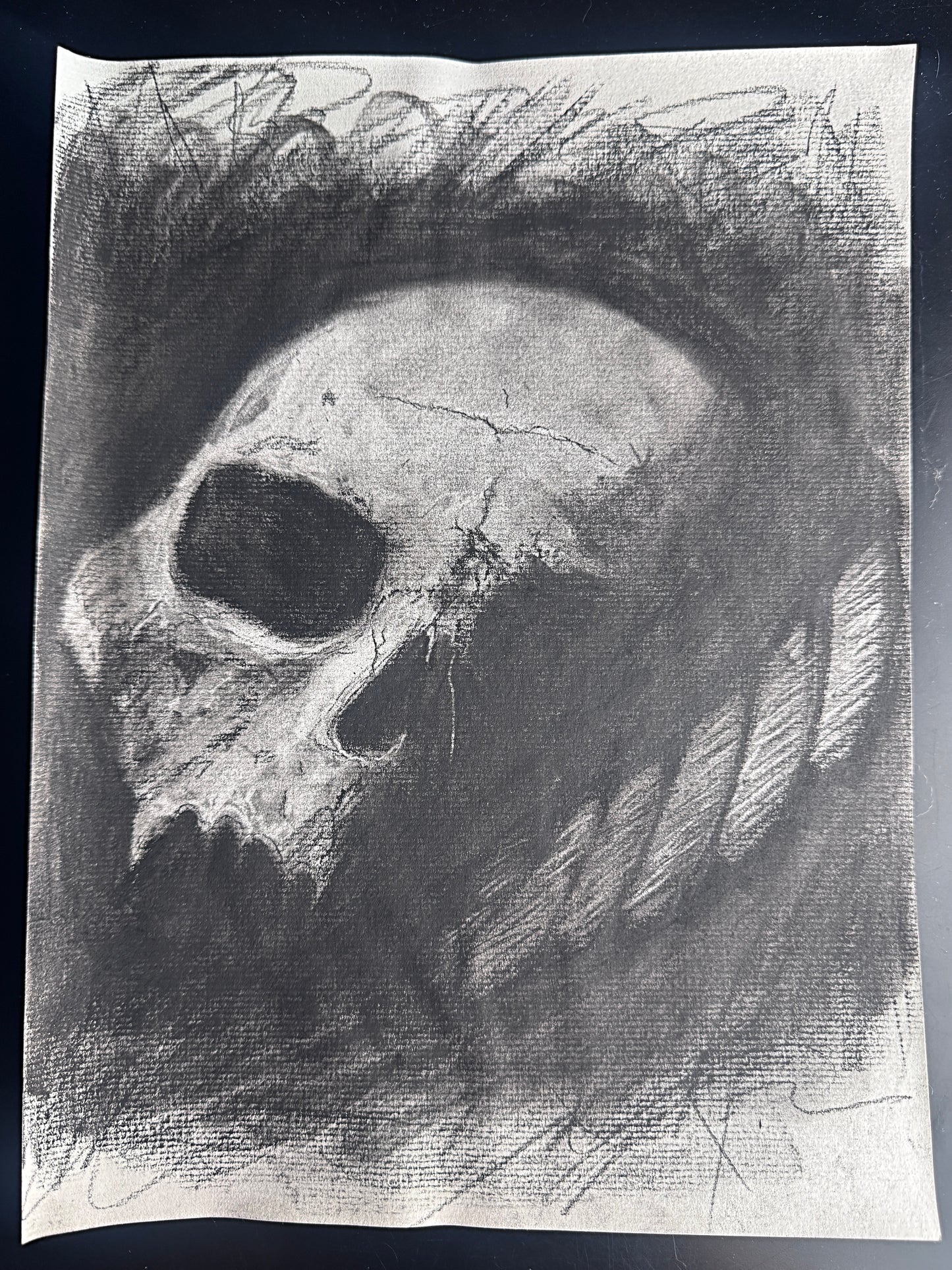 “A Skull from the Werewolf’s Den” — Original One-of-a-Kind Charcoal Comic Book Sketch