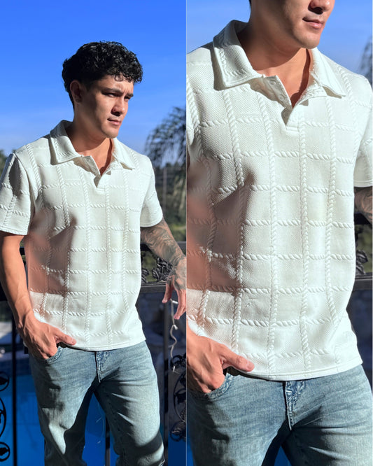 Nautical Knit White Polo Shirt