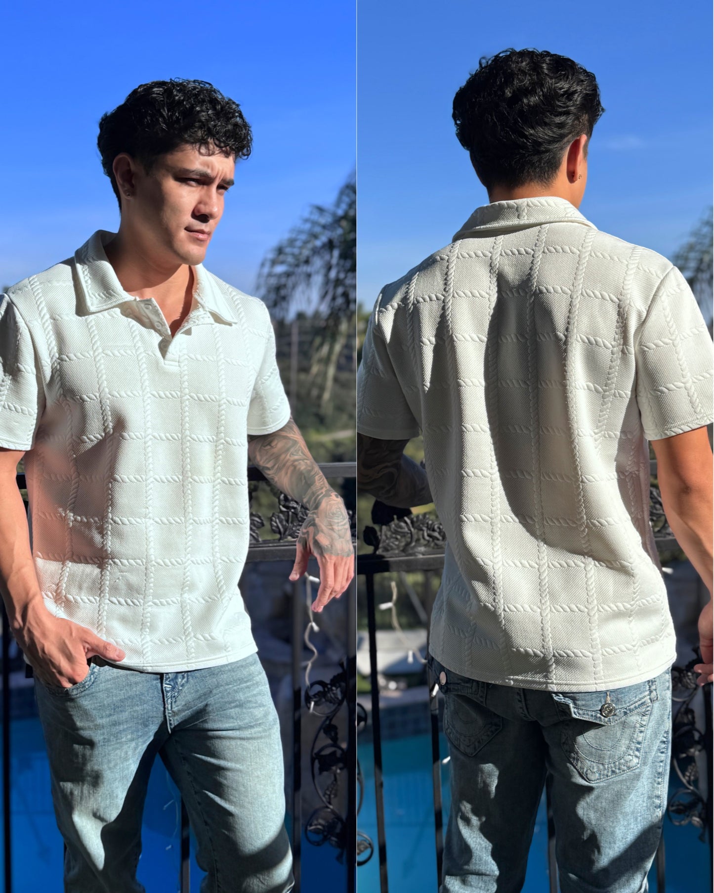 Nautical Knit White Polo Shirt