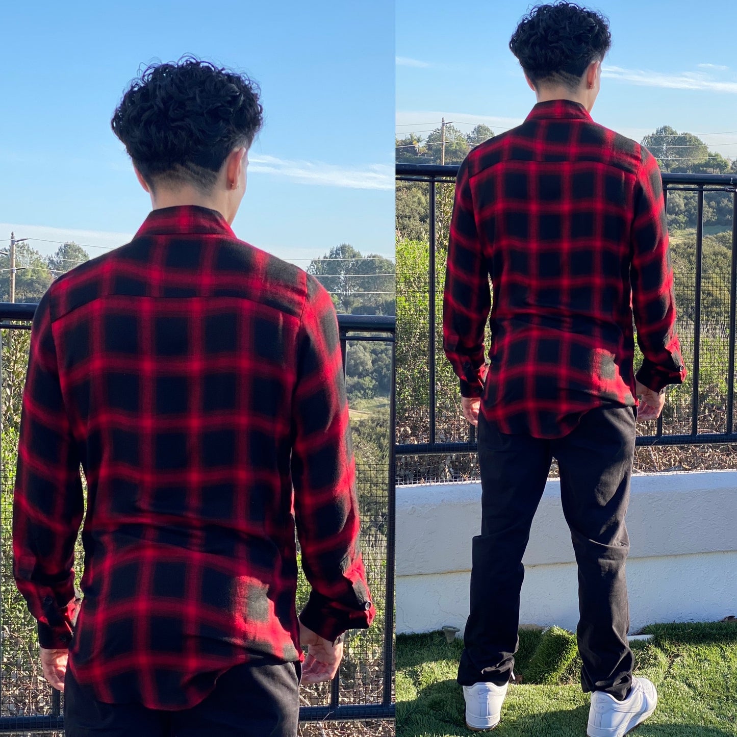 Checkered Cali Red & Black Rayon Button Up Flannel, Made in the USA 🇺🇸