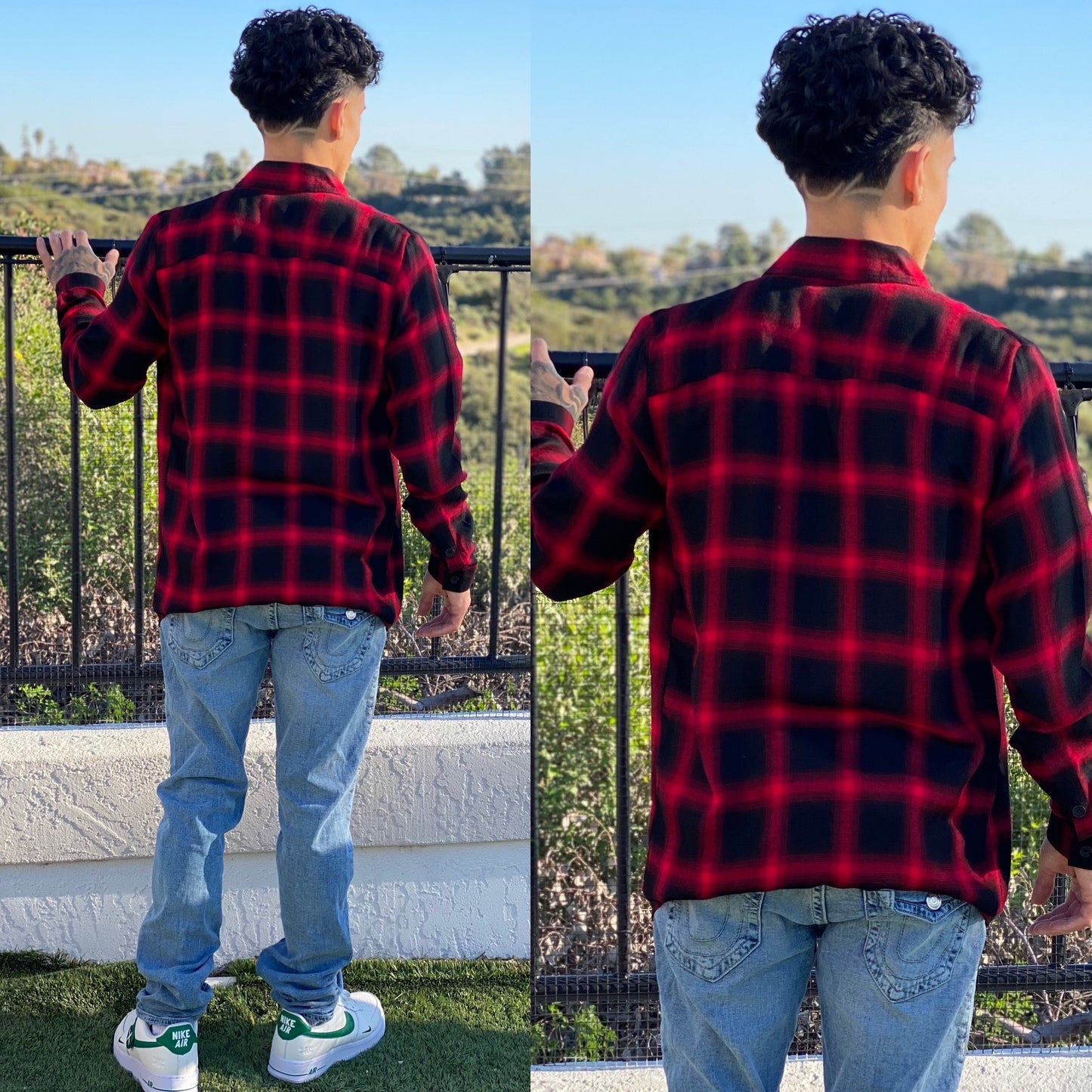 Checkered Cali Red & Black Rayon Button Up Flannel, Made in the USA 🇺🇸