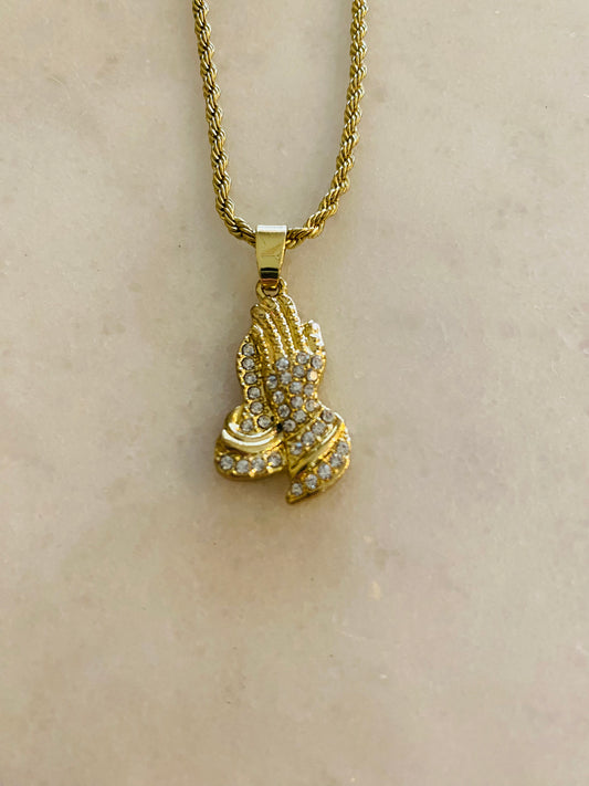 FINAL SALE Gold "Pray for Our Sins" 🙏🏻 Praying Hands Necklace, Tristan's Ice 🧊